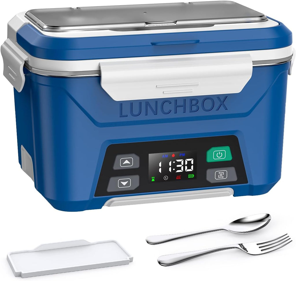 EAST OAK Cordless Electric Lunch Box for Adults, Heated Lunch Box Battery Powered with Automatic Heating, 5.5 Cups Portable Food Warmer with Removable Tray Divider