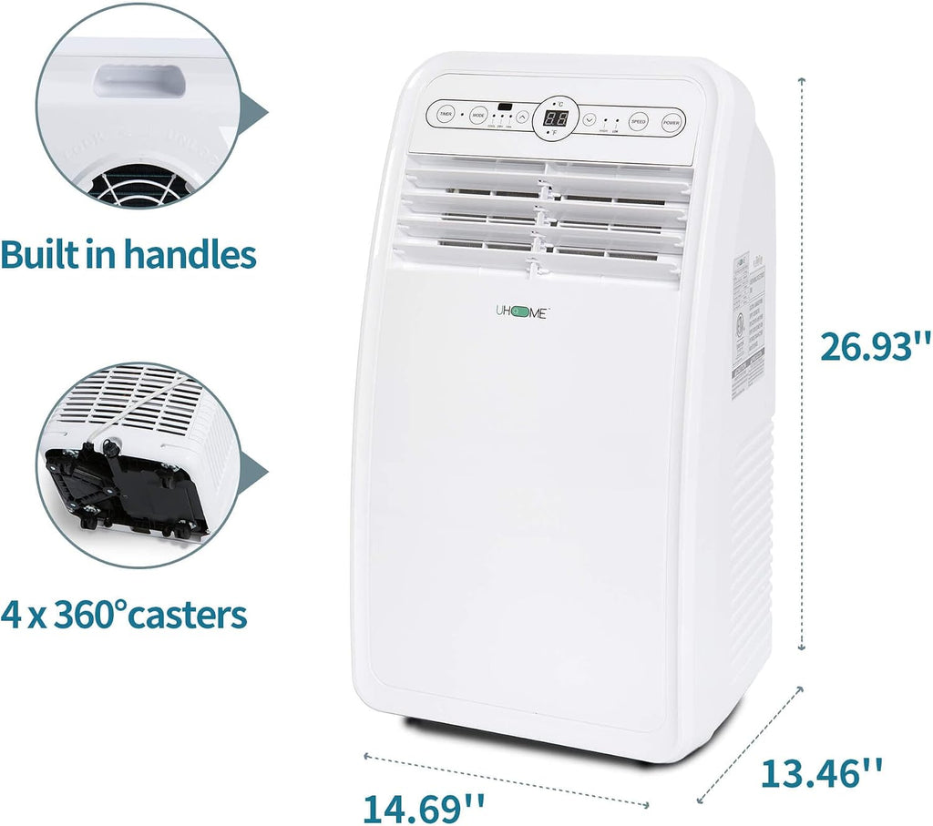 Uhome Portable Air Conditioner, 8000 BTU Compact AC Unit with Cooling, Dehumidifier, Fan, Remote Control and Window Mount Kit Included, White