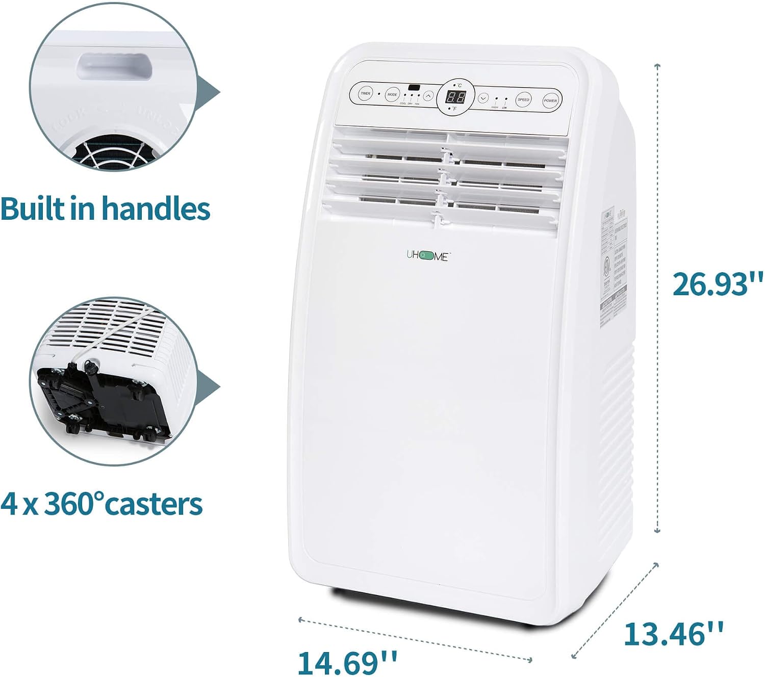 Uhome Portable Air Conditioner, 8000 BTU Compact AC Unit with Cooling, Dehumidifier, Fan, Remote Control and Window Mount Kit Included, White