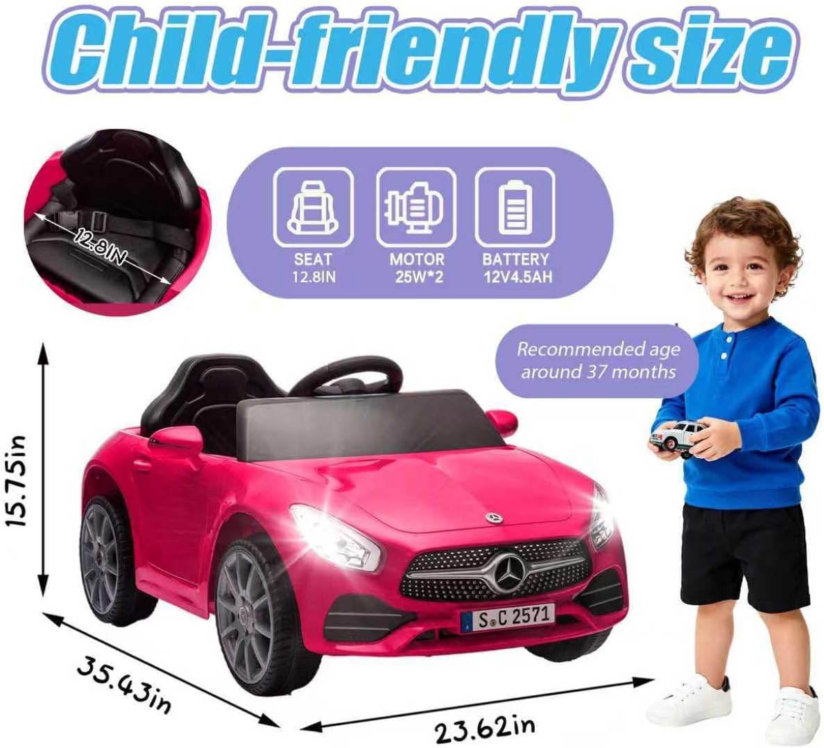 Licensed Mercedes-Benz CLS 350 12V Ride On Car Truck for Kids, Ride on Toys for Toddlers w/Parent Control, Spring Suspension, Power Wheels for Girls w/Bluetooth, Music, LED Lights (Pink)