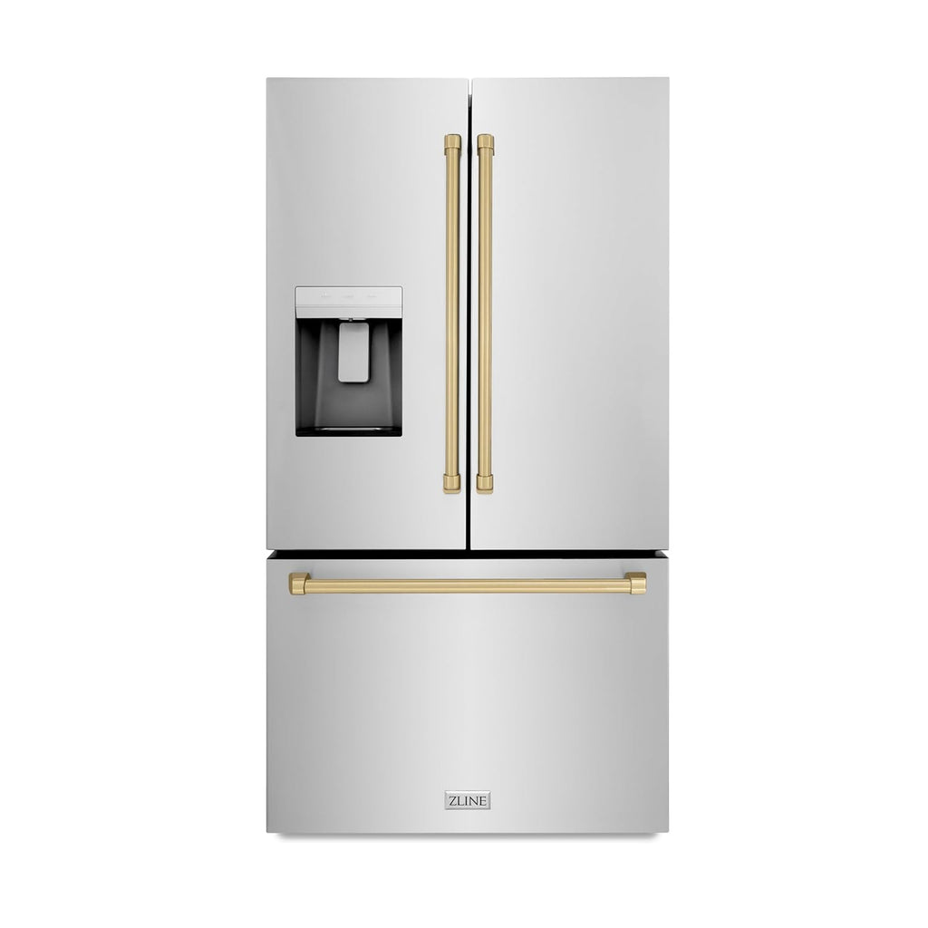 Z Line Kitchen and Bath ZLINE Autograph 36 in. Standard-Depth Refrigerator w/Champagne Bronze Handles (RSMZ-W-36-CB)