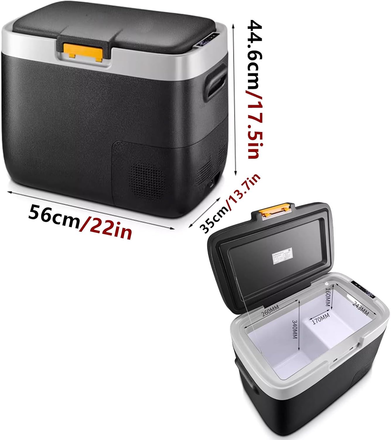 Car Refrigerator Cooler Electric Small Freezer Chest 15/20/30L Zone Design Keypad Display and Light -20°C to 20°C for Camping and Road Trips 12V/24V/220V(56 * 35.3 * 44.6cm)