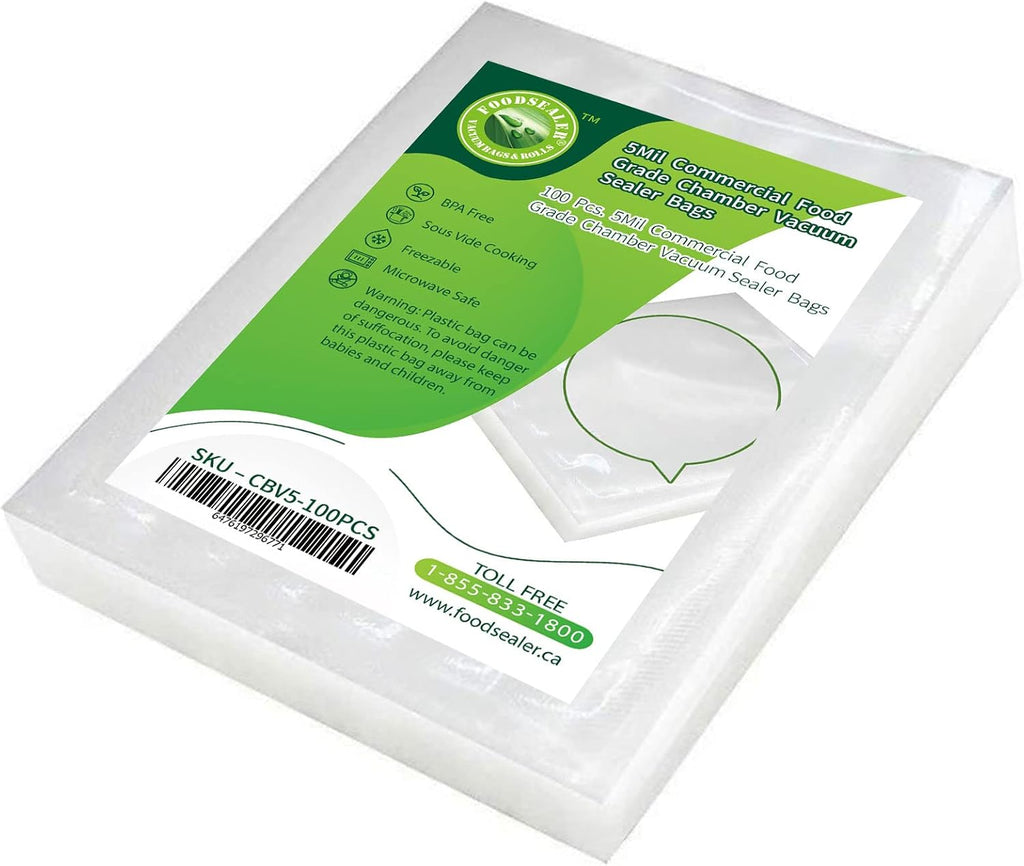 Chamber Bags Pouches 5 Mil 10' x 15' BPA FREE Food Grade Sous Vide Cooking Commercial Chamber Vacuum Sealer Bag Impulse Clear Storage Flat Pouch (400 Pcs 5 Mil 10' x 15' Chamber Bags Pouches)
