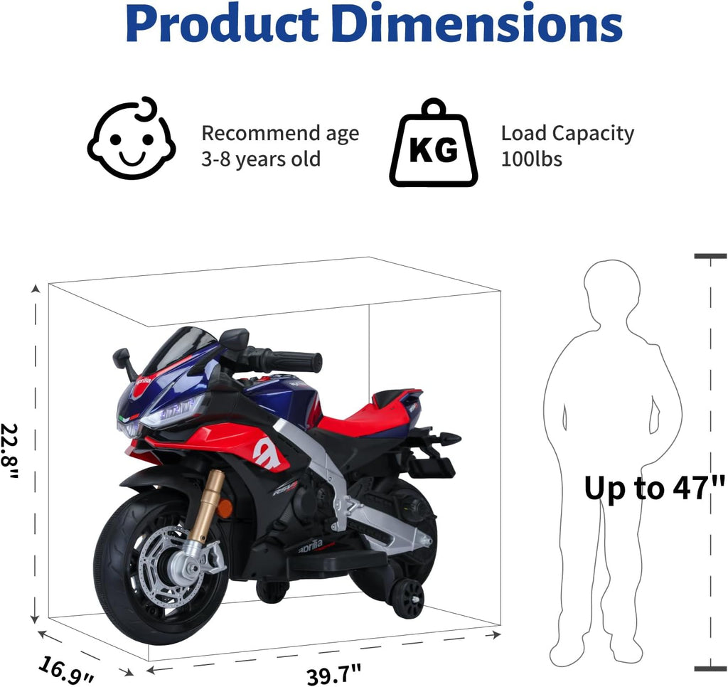 TCARAIWEN 12v Kids Ride on Motorcycle, Electric Kids Moped, Battery Powered Motorcycle for 3 Years Old, Blue