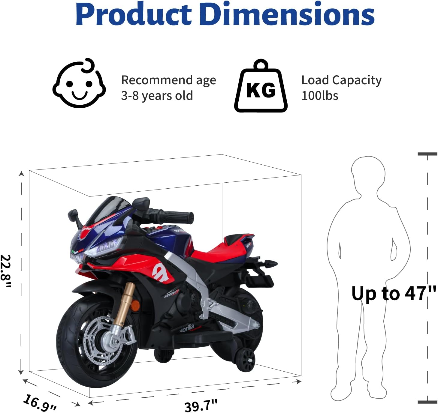 TCARAIWEN 12v Kids Ride on Motorcycle, Electric Kids Moped, Battery Powered Motorcycle for 3 Years Old, Blue