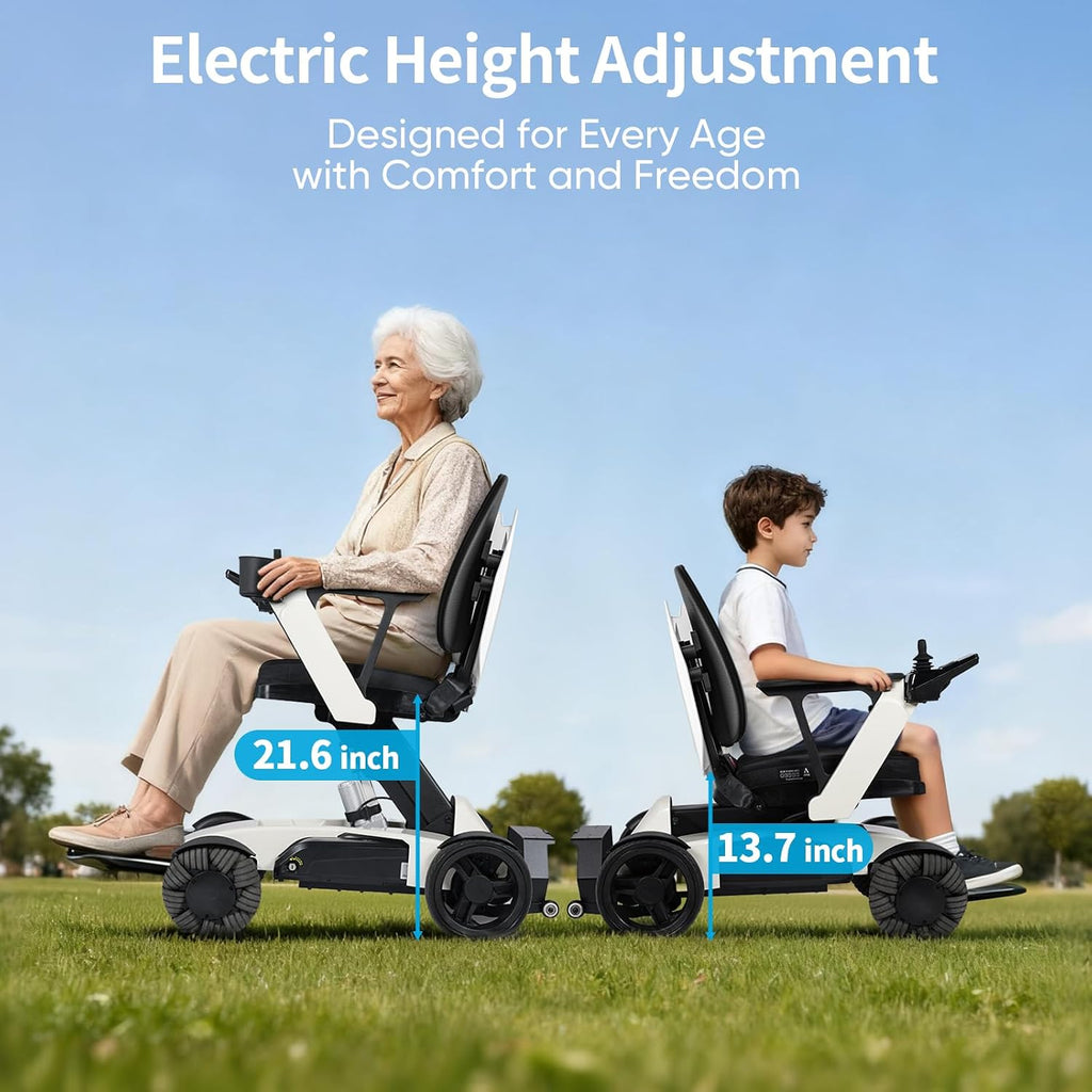 Electric Wheelchair for Adults with Remote Control & Electric Lift, Foldable Power Chair with Adjustable Ergonomic Backrest, Dual Motor All-Terrain Performance for Indoor & Outdoor Use, White