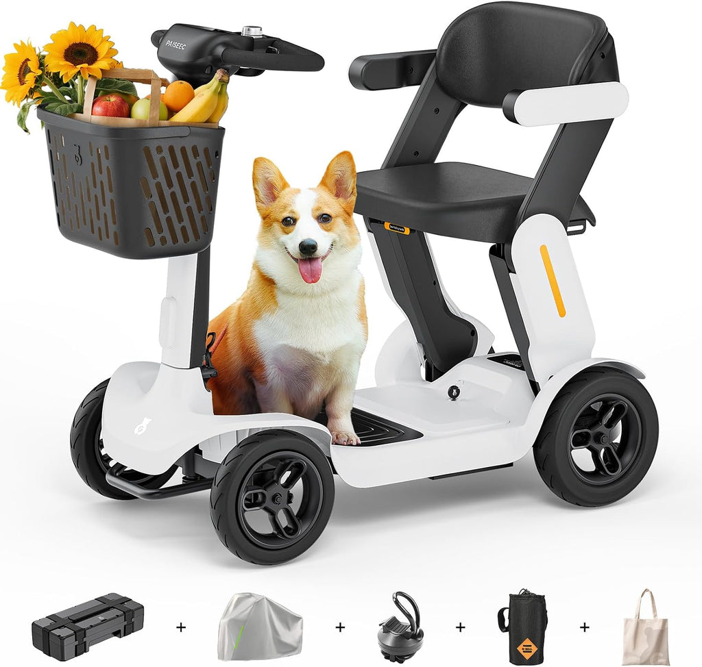 40 Miles Foldable Mobility Scooter for Seniors Paiseec S3 Pro, Lightweight Mobility Scooters, All-Terrain Folding Mobility Scooters, 250W Powered 4 Wheels Mobility Scooter for Adults Elderly