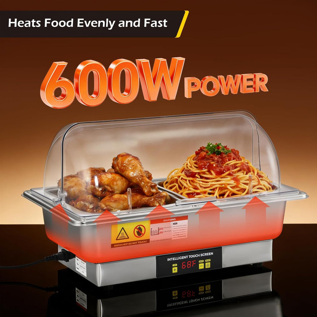 Dyna-Living Electric Chafing Dishes for Buffet, 9.5QT Half Size Chafing Dish Buffet Set 600W Electric Buffet Servers and Warmers with Temp Control Display Roll Top Food Warmers for Parties Catering