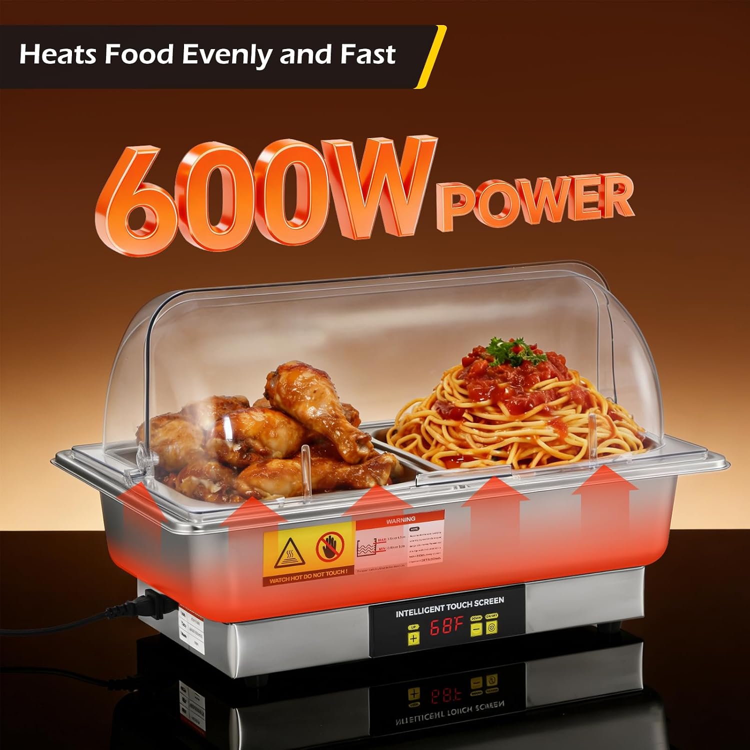 Dyna-Living Electric Chafing Dishes for Buffet, 9.5QT Half Size Chafing Dish Buffet Set 600W Electric Buffet Servers and Warmers with Temp Control Display Roll Top Food Warmers for Parties Catering