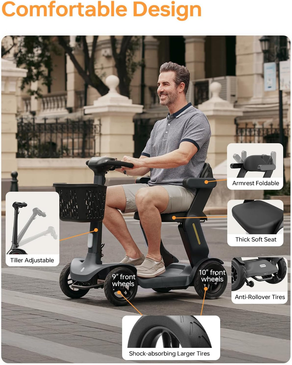 Paiseec S3 Mobility Scooter for Seniors, 25 Miles Long Lasting Mobility Scooter Foldable, Lightweight Travel Scooter for Seniors, 300 lbs Capacity, AI Speed Control, 250W Motor (Grey-25miles)