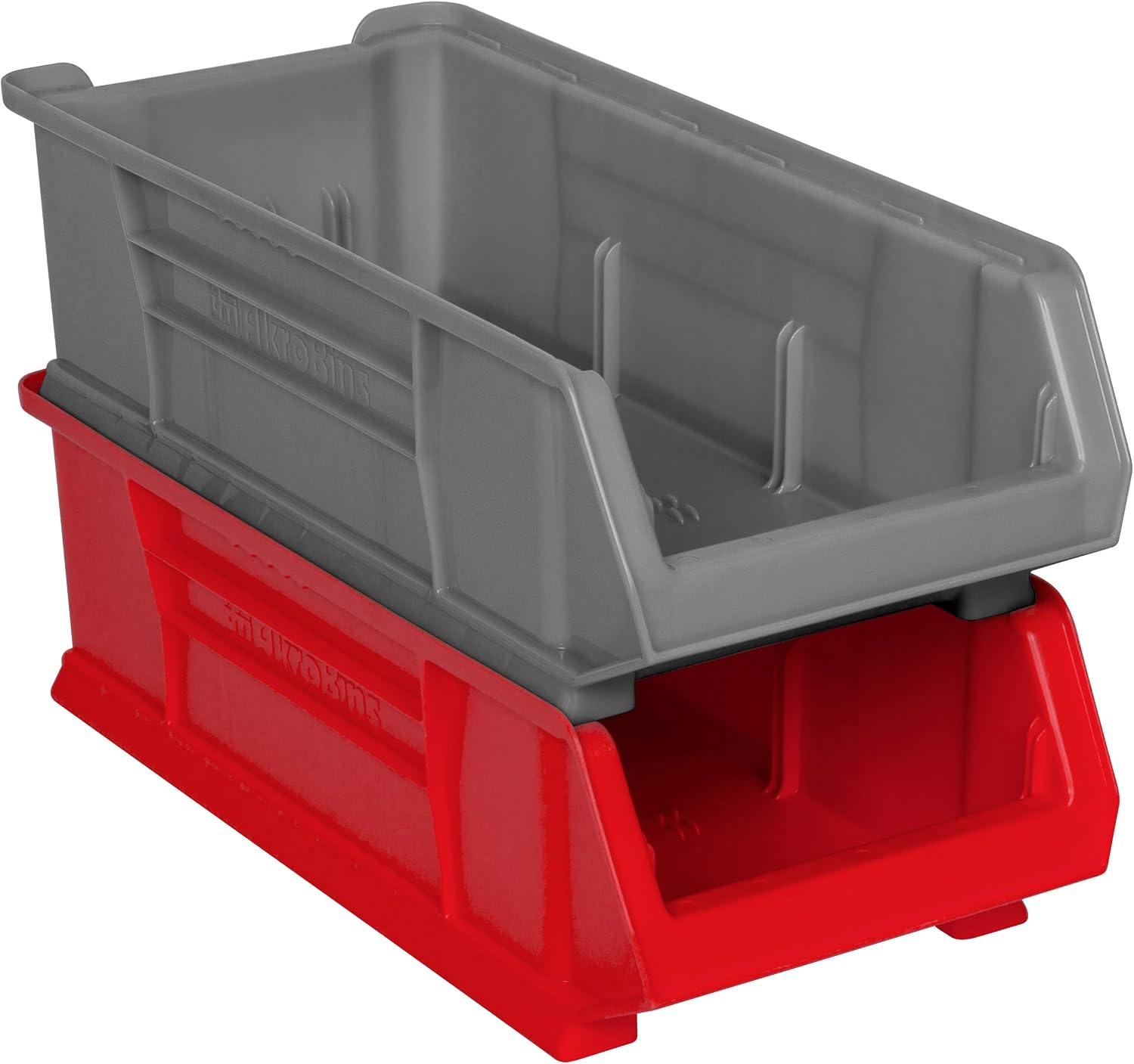 Akro-Mils 30286 Super-Size AkroBins Plastic Storage Bins, Space-Saving Stackable Bins for Garage, Classroom, Warehouse Organization, 24' L x 11' W x 7' H, Grey, 4-Pack