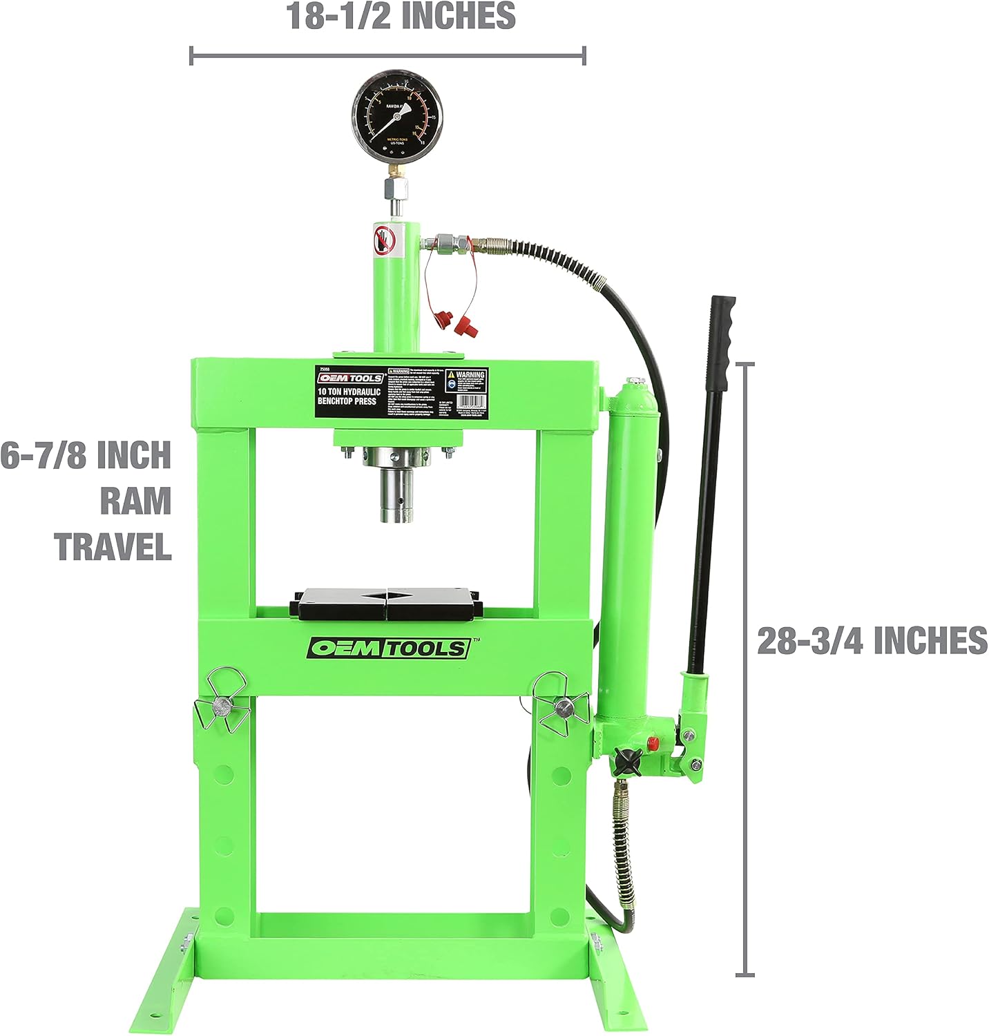 OEMTOOLS 10 Ton Hydraulic Benchtop Press with Double Speed Pump | Compact Design & Huge Power | Straighten, Bend, Press, & Remove Parts & Bearings | Universal Compatibility