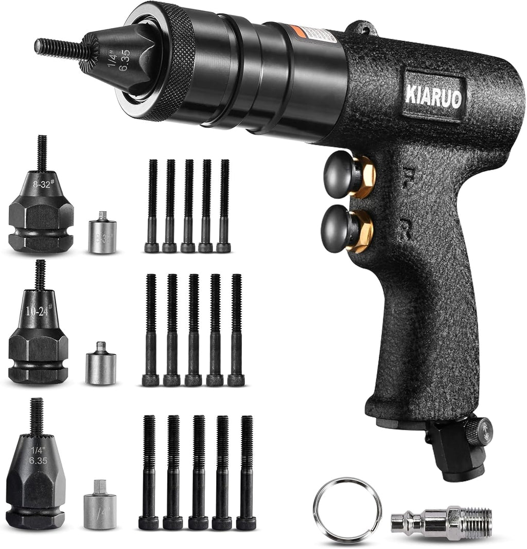 Pneumatic Rivet Nut Gun 8-32,10-24,1/4-20 with Replacement Mandrels, RPM 1500 Industrial Grade Pull Rivnut Gun MODEI:LM08 Button Switch