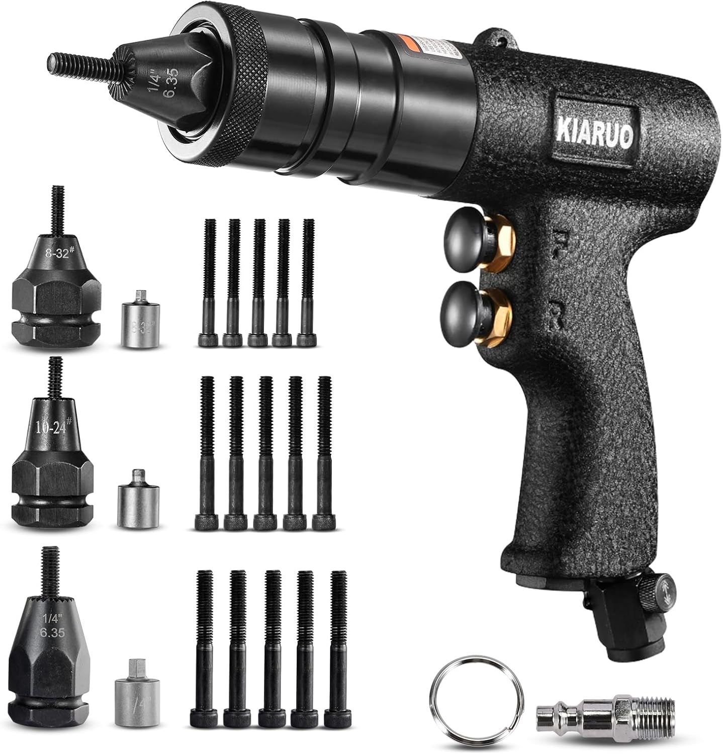 Pneumatic Rivet Nut Gun 8-32,10-24,1/4-20 with Replacement Mandrels, RPM 1500 Industrial Grade Pull Rivnut Gun MODEI:LM08 Button Switch
