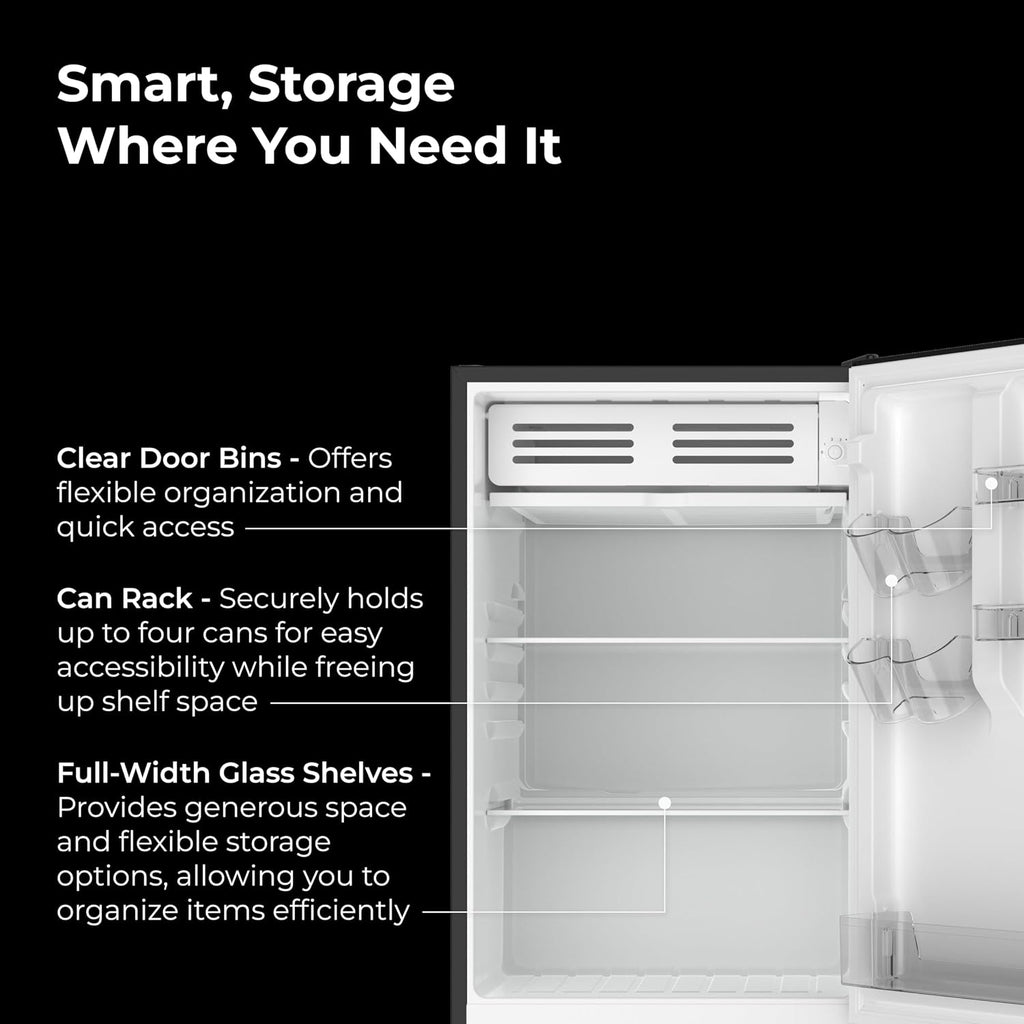Kenmore 21' Compact Refrigerator with Chiller Compartment - Reversible Door, Adjustable Glass Shelves, ENERGY STAR Certified, 4 Can Rack, Interior Lighting, Freestanding, 4.5 cu. ft. Capacity - Black