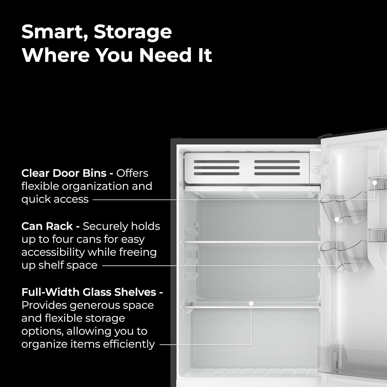 Kenmore 21' Compact Refrigerator with Chiller Compartment - Reversible Door, Adjustable Glass Shelves, ENERGY STAR Certified, 4 Can Rack, Interior Lighting, Freestanding, 4.5 cu. ft. Capacity - Black