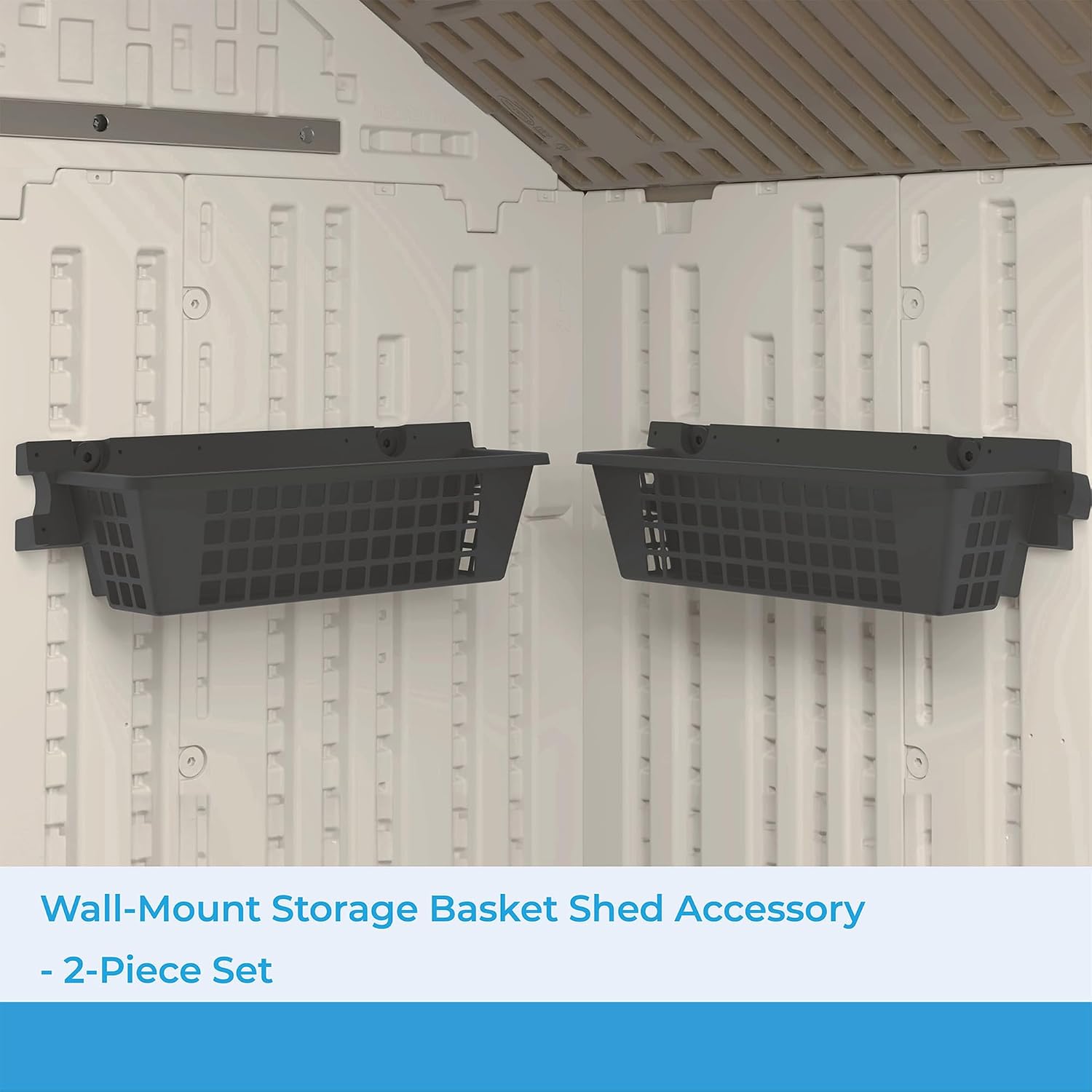 Suncast 8 Pack Accessory Baskets, Resin Organizers for Shed, Black, 25' x 7.25' x 7' - Outdoor Storage, 30 lb Weight Capacity, EZ Bolt Wall-Mount