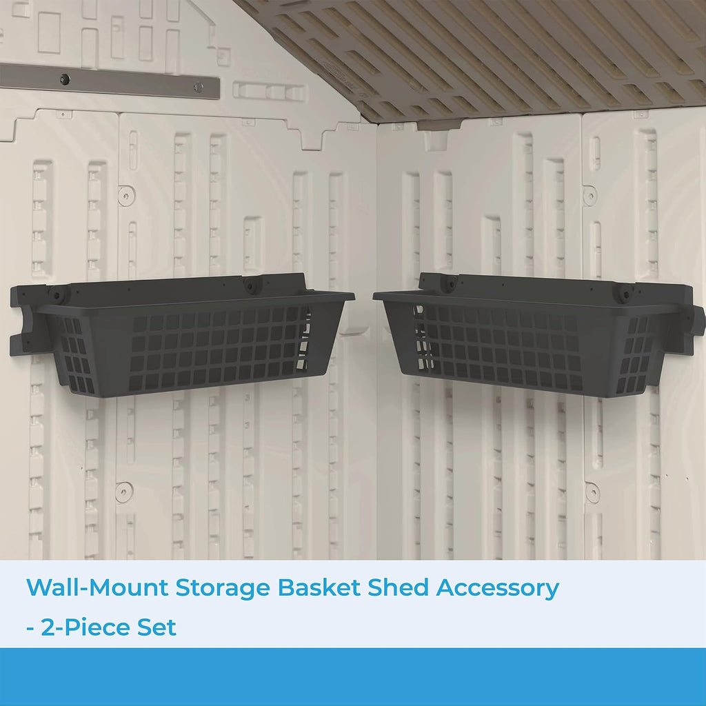 Suncast 4 Pack Accessory Baskets, Resin Organizers for Shed, Black, 25' x 7.25' x 7' - Outdoor Storage, 30 lb Weight Capacity, EZ Bolt Wall-Mount