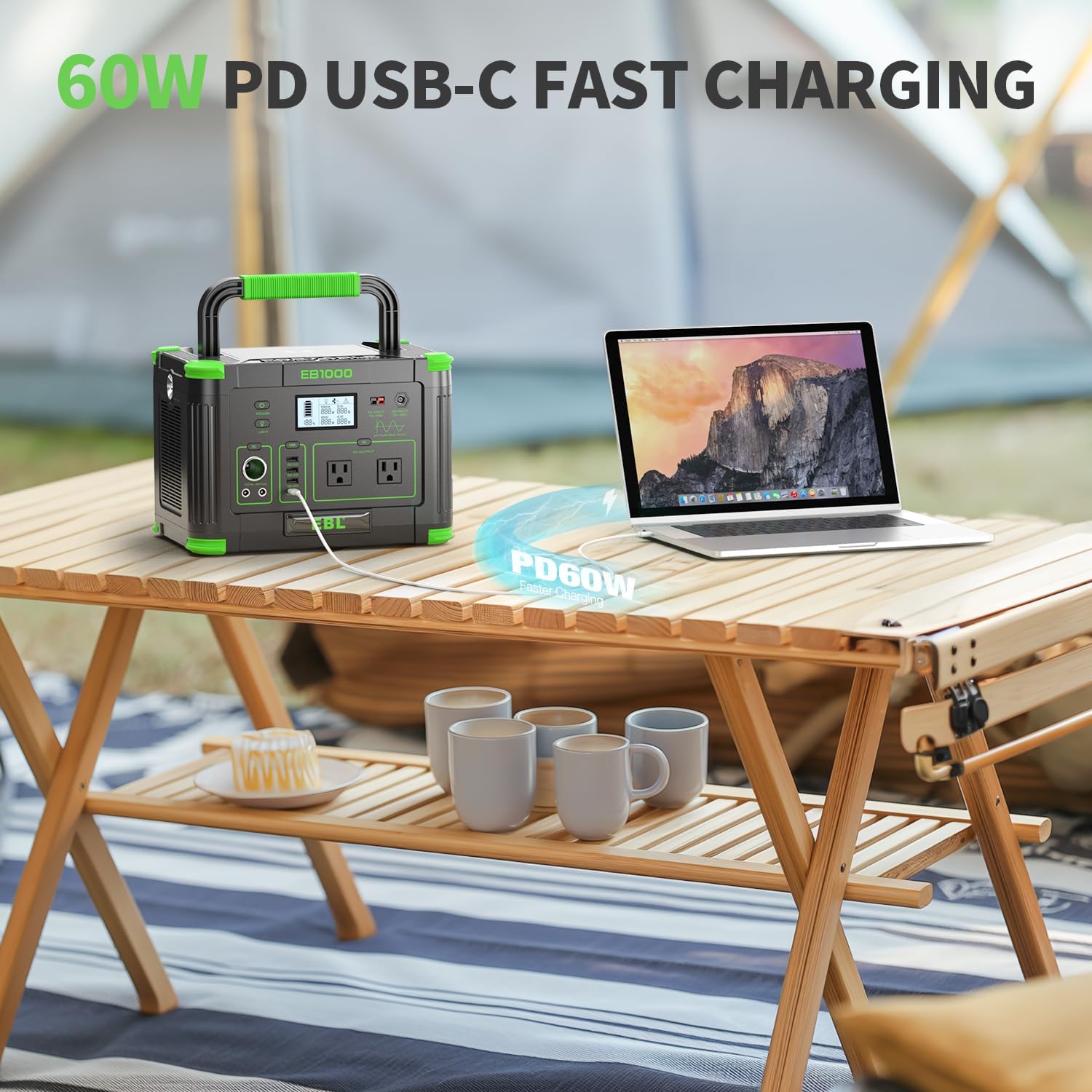 EBL 1000W Portable Power Station With 200W Solar Panels, 999Wh Backup Lithium Battery, Pure Sine Wave AC Outlet, 60W PD Quick Charge Solar Generator Set for RV/Van Camping, Road Trip, Home, Off-grid