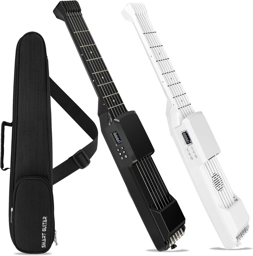 USB Charging Smart Acoustic Electric Pocket Travel Chord Practice Portable Guitar Neck for Beginner AI LCD (BLACK)