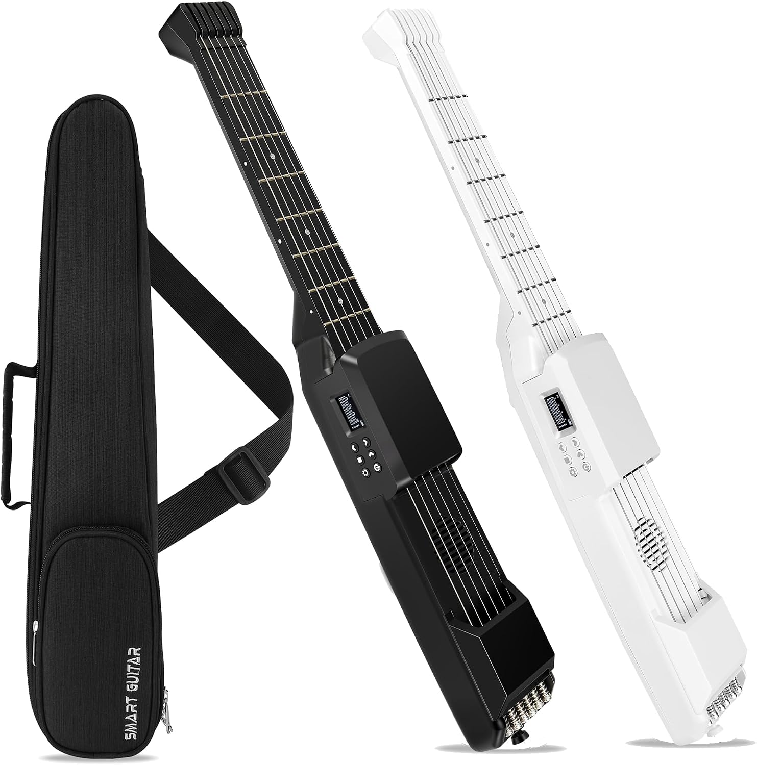 USB Charging Smart Acoustic Electric Pocket Travel Chord Practice Portable Guitar Neck for Beginner AI LCD (BLACK)