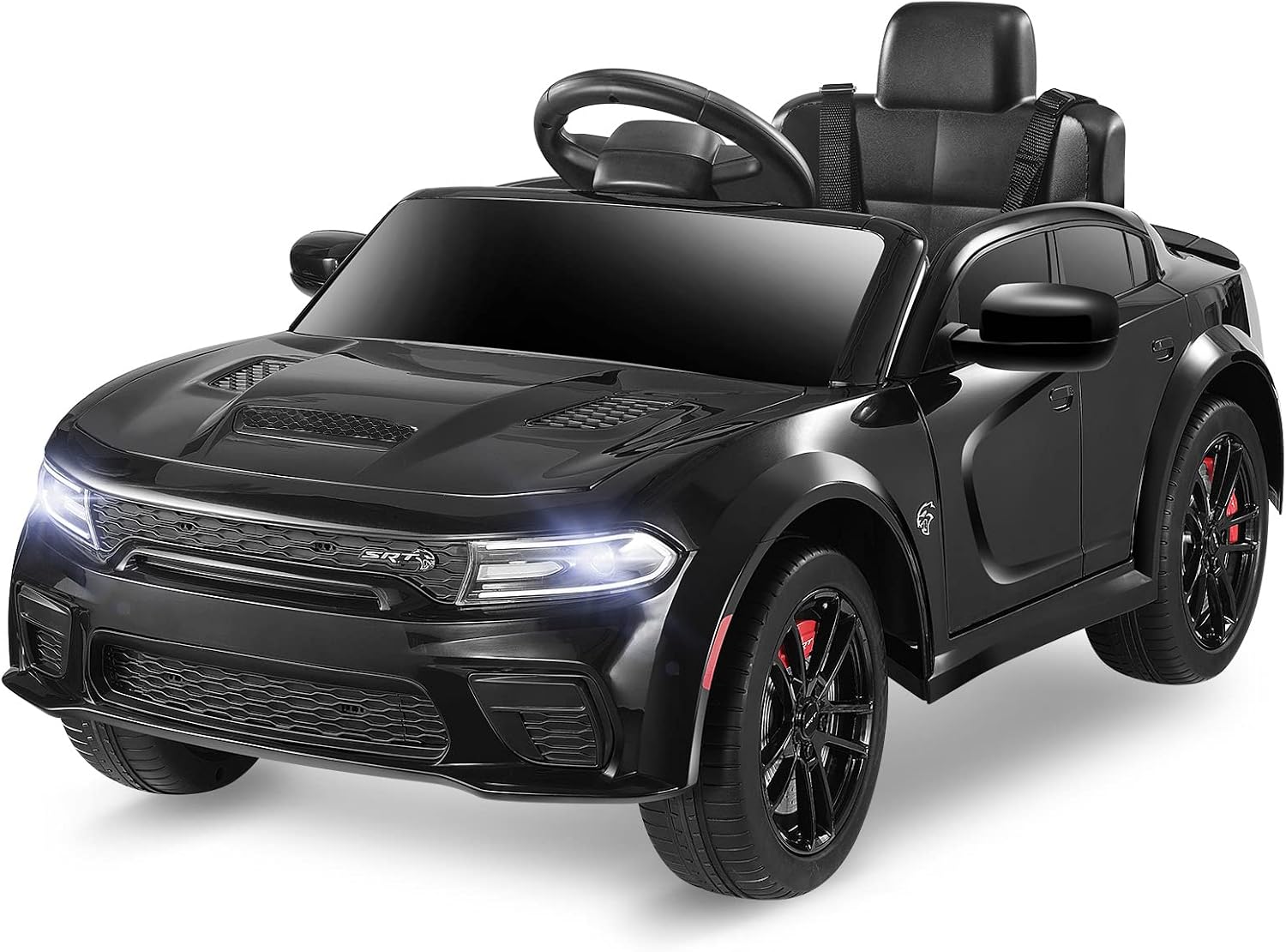 ENYOPRO 12V Electric Car for Toddlers & Kids, Licensed Dodge Charger SRT Hellcat Ride On Car, 7Ah Battery Powered Electric Vehicle w/Remote Control, Bluetooth, Music, 3 Speeds, LED Lights (Black)