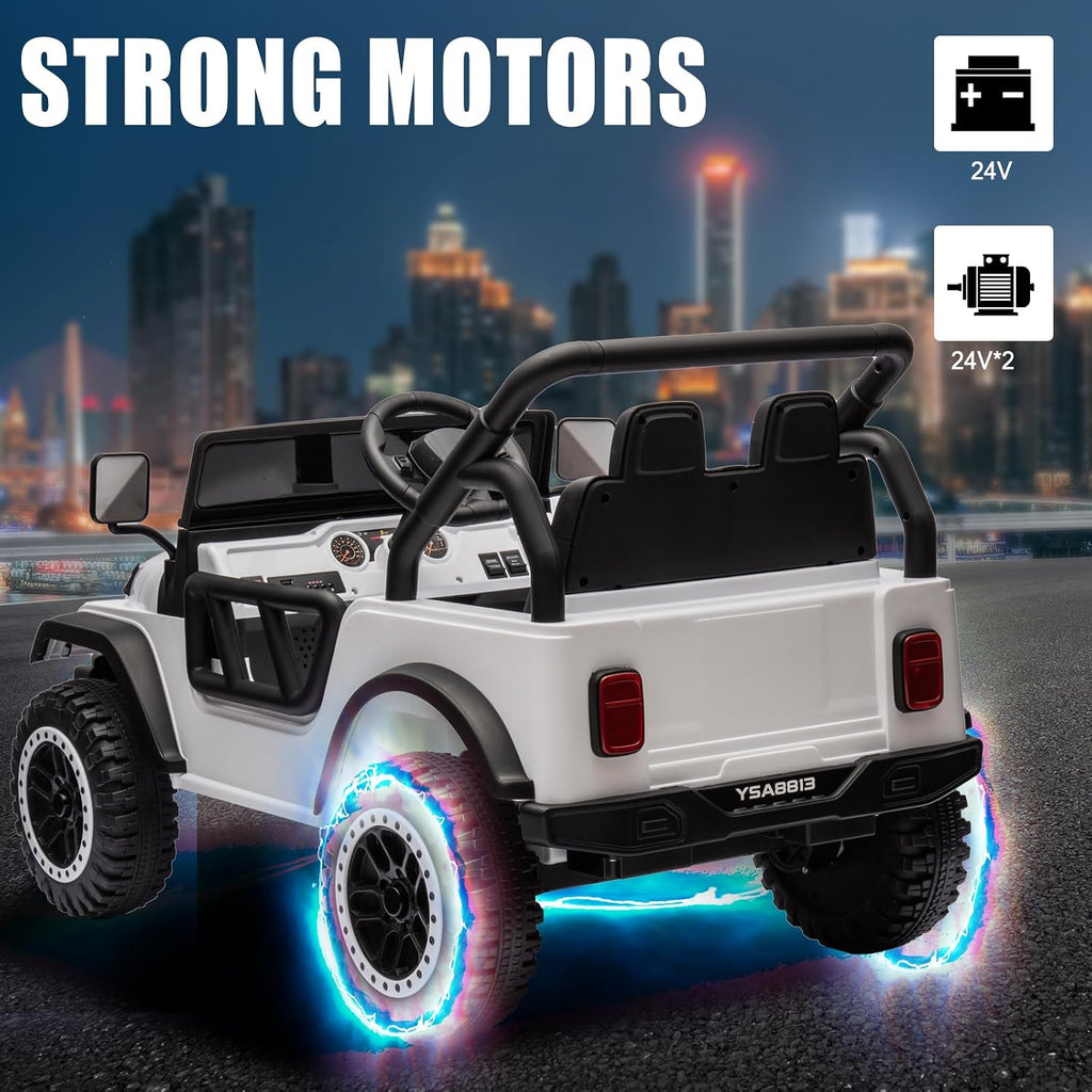 POSTACK 24 Volt Ride on Toys, Kids Ride on Car with Parental Remote Control, Power 4 Wheels Electric Car for Kids to Drive, 24V UTV with Music, Bluetooth for Boys Girls, White