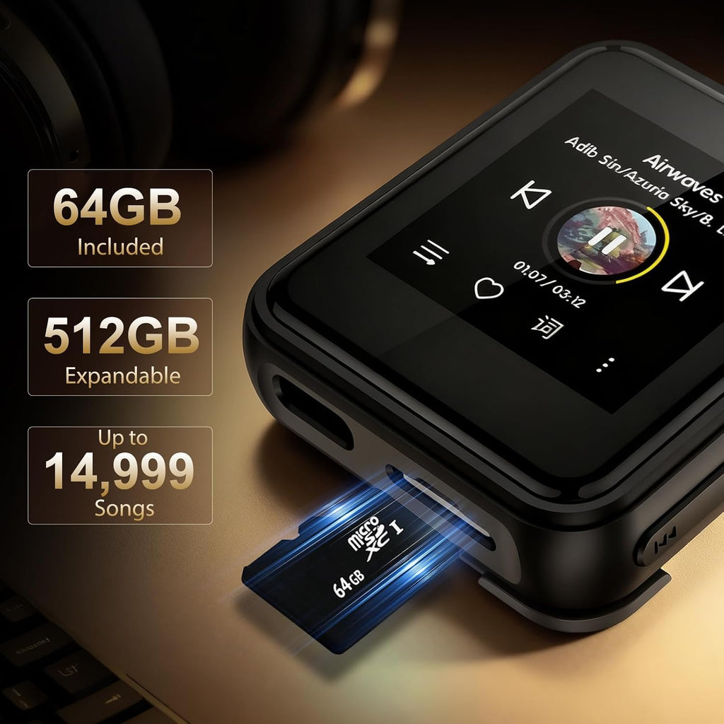 HIFI WALKER H2 Mini MP3 Player with APTX Bluetooth, Hi-Res Audio, Lossless DSD/FLAC, Touch Screen & Wearable Clip, Portable Music Player for Running & Travel, 64GB Memory, Supports up to 512GB
