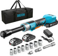 Cordless Electric Ratchet Wrench 3/8', 6' Extended Neck, 3-Speed Adjustable, 74 Ft-lbs Max Torque, 21V Power Brushless Ratchet with 2×2.0Ah Batteries & Fast Charger, 8 Sockets, 1/4'& 1/2' Adapter