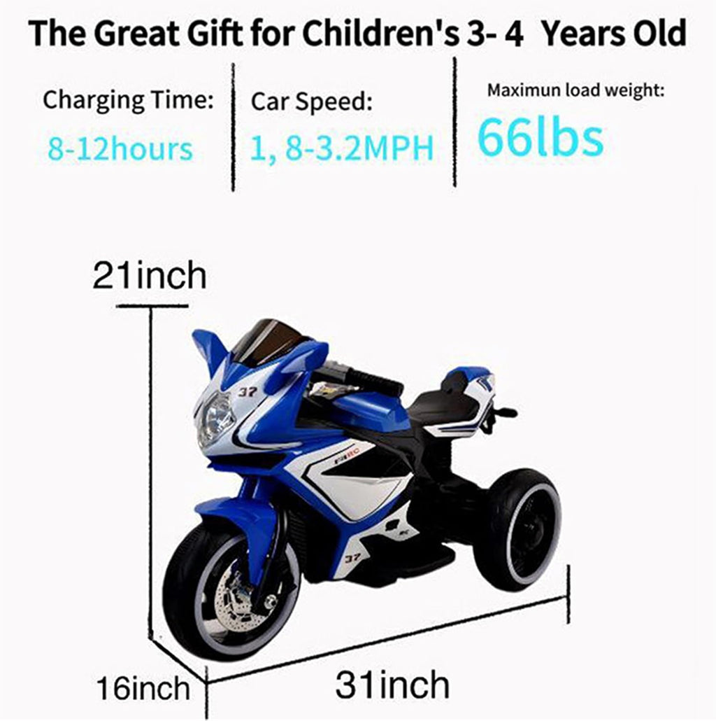 Ride on Motorcycle, Rechargeable Ride on Toys, Tamco Motorcycle for Kids 3 to 4 Years Boys Girls with Foot Pedal Starter, Music/Lights/Lighting Wheels (Blue)