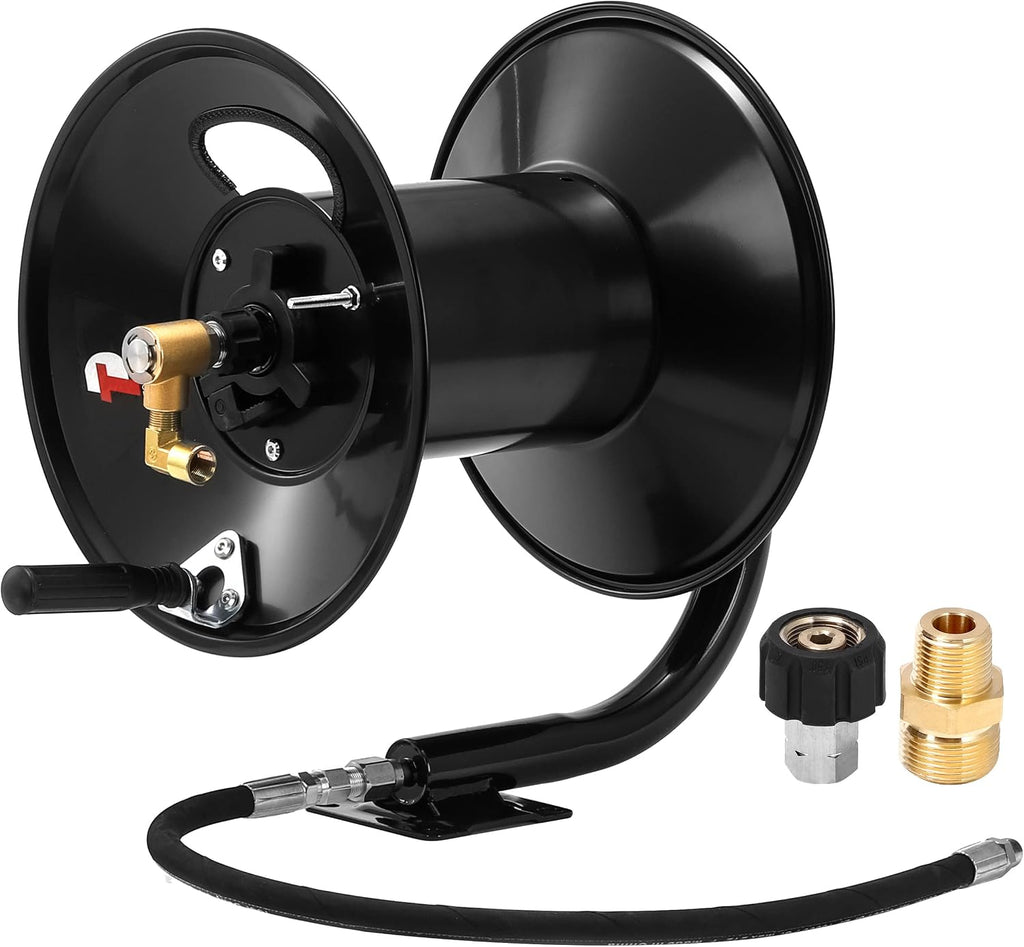 Tool Daily Pressure Washer Hose Reel, 150 FT Heavy Duty Steel Hose Reel for Power Washer, 3/8' Hose Reel Hand Crank, 4000 PSI