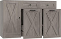 HOSTACK 12.5 Gallon Kitchen Trash Cabinet, 47' Double Trash Can Cabinet, Large Pull Out Can Storage Drawers, Wood Farmhouse Hidden Garbage Storage Buffet for Kitchen, Dining Room, Ash Grey