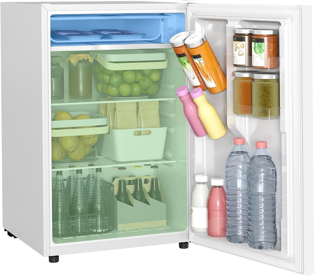 HOMCOM 4.5 Cu.Ft Mini Fridge with Freezer, Single Door Small Refrigerator with Adjustable Thermostat, Energy Efficient, Low Noise, Mini Refrigerator for Bedroom, Dorm, Office, White