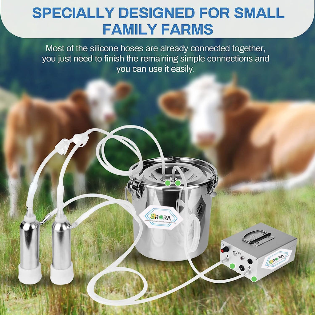 9L Cow Milking Machine, Rechargeable Battery Adjustable Pulse Vacuum Electric Cow Milking Machine,Portable Milking Machine,Individual Pulsation Adjustment, Udder Protection