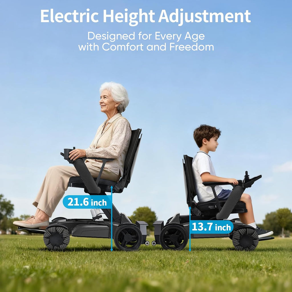 Foldable Electric Wheelchair Adults Portable - Includes Remote Control & Electric Lift, Adjustable Backrest, Powerful Dual Motors for Smooth Mobility Indoor/Outdoor, Black-D12