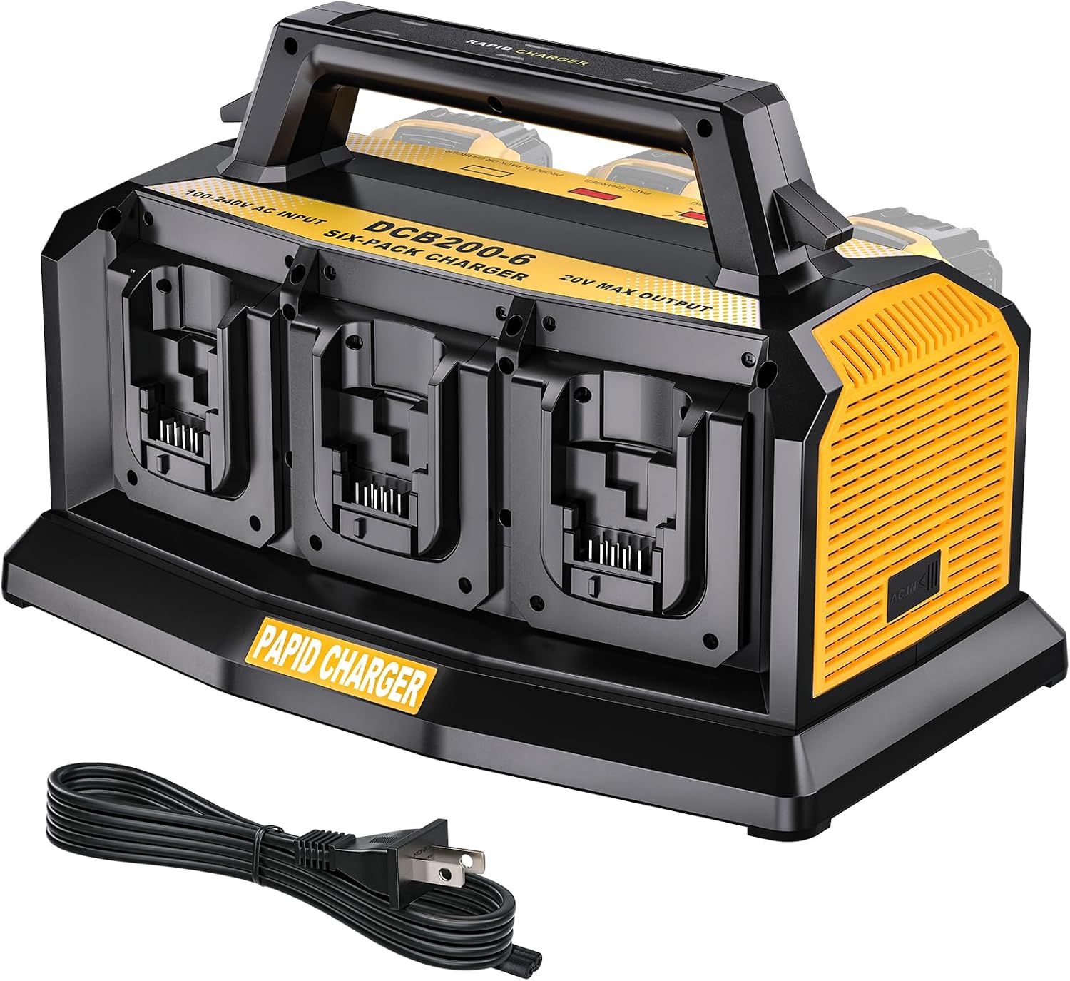 Adisipsoarin Super Battery Charger for Dewalt 20v Battery, 6-Ports Simultaneous Rapid Charger Station Compatible with Dewalt 20v Lithium Ion Battery and Tools DCB104 Charger