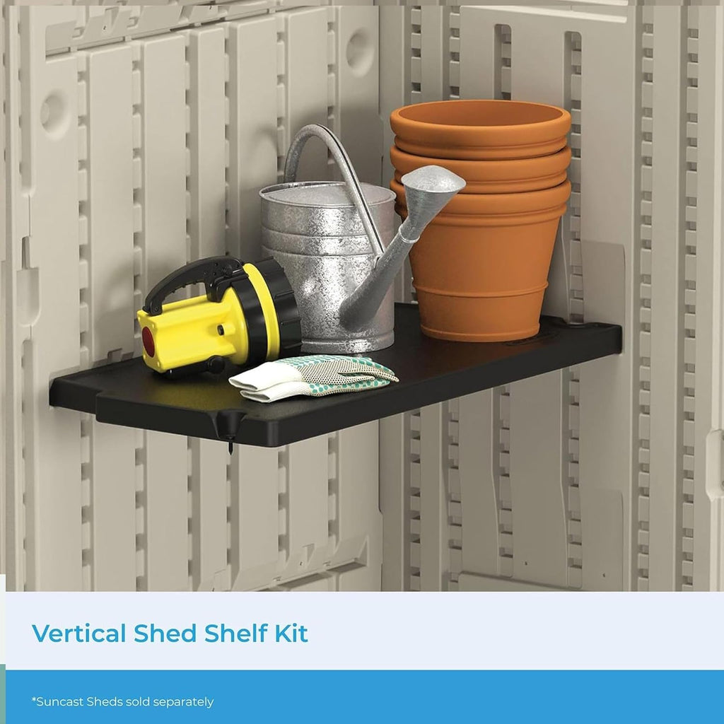 Suncast 3 Pack Vertical Shed Shelf Kit, Space Saving Shelving for Wall Mount Outdoor Storage Structures, 27.75' W x 14.5' D x 1.25' H, Black