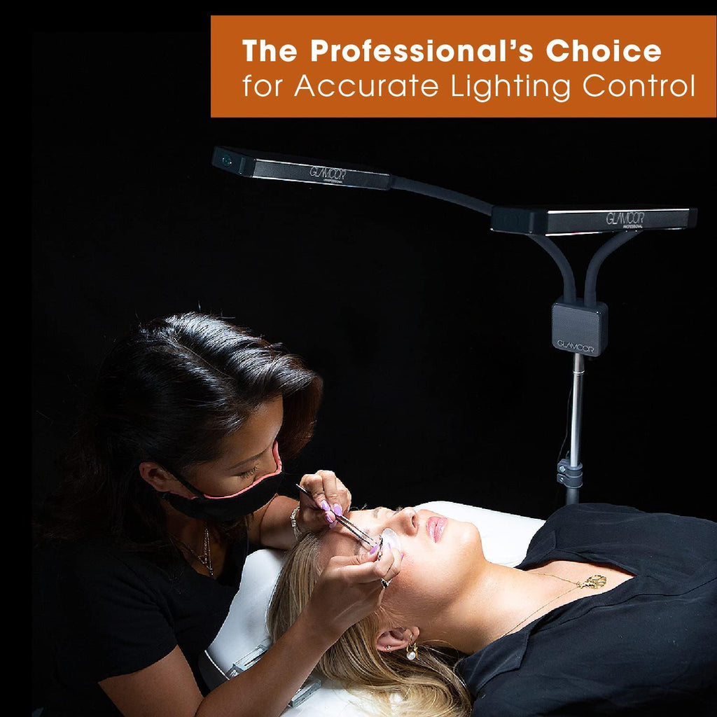 GLAMCOR Elite X Portable LED Lighting Kit for Eyelash Extension, Esthetician, Makeup, Filming & Photography | 5600K Five-Stage Dimming Daylight, with Travel Bag & Tripod (Black)