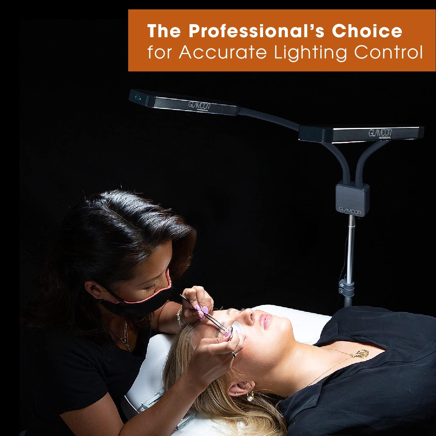 GLAMCOR Elite X Portable LED Lighting Kit for Eyelash Extension, Esthetician, Makeup, Filming & Photography | 5600K Five-Stage Dimming Daylight, with Travel Bag & Tripod (Black)