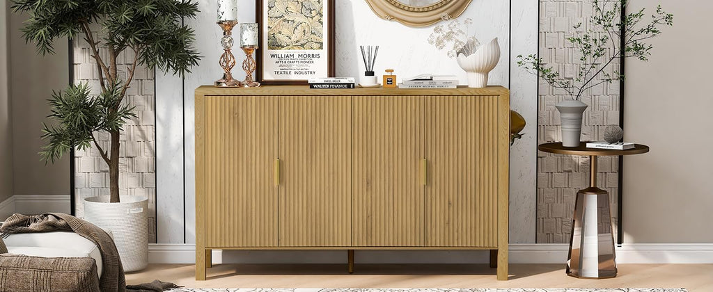 Virubi 58' Fluted Sideboard Buffet Cabinet with Storage,Doors and Adjustable Shelves,Wood Modern Modern Sideboard for Living Room,Kitchen,Entryway,Natural Wood