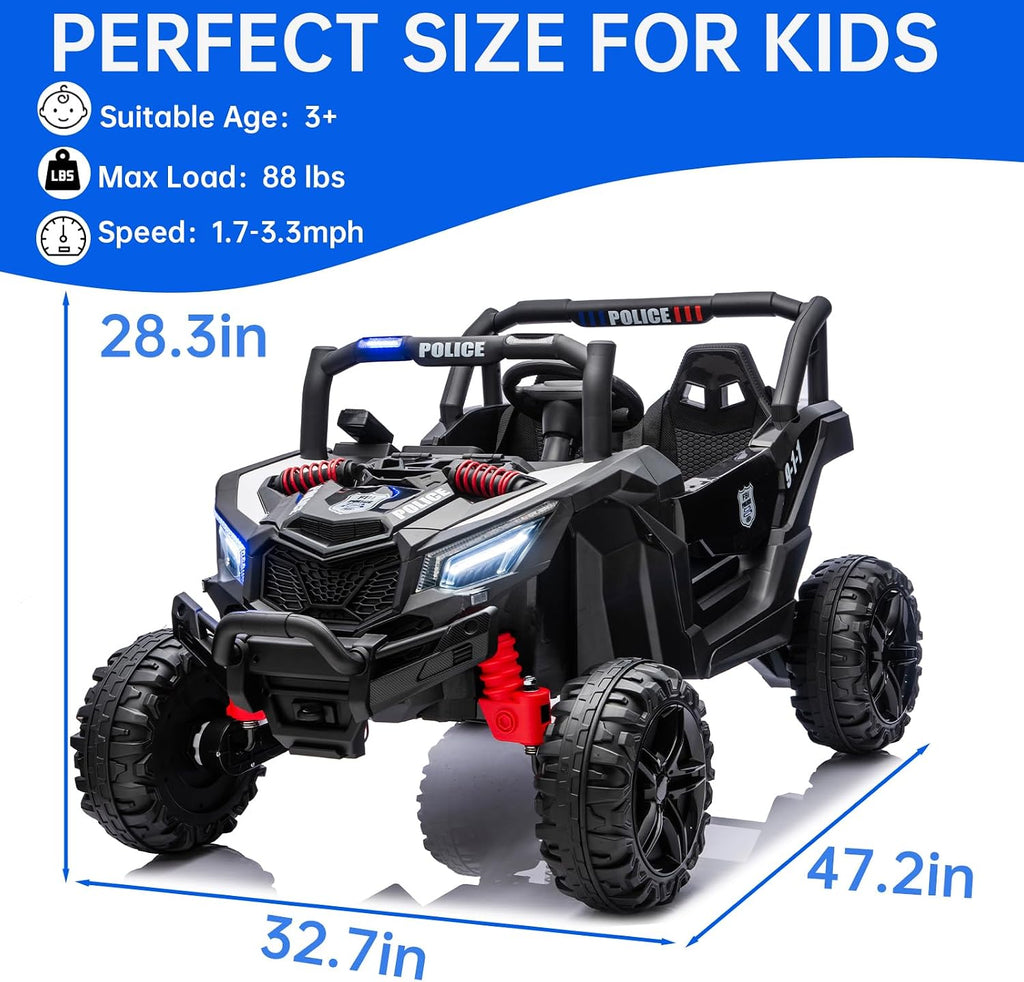 Kid Police 4WD UTV 24V Ride On Toys for Big Kids 2 Seater Ride On Toys Kids | 2 Seater Ride On Car for Kids Side-by-Side UTV Electric Cars for Kids Electric Ride Car Ride On Toys for Kids 4-8