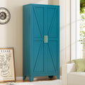 71H Tall Metal Storage Cabinet with 2 Doors and 5 Shelves, Farmhouse Storage Cabinet with Barn Doors, Pantry Storage for Home, Office, Bathroom, Dining Room, Kitchen (Blue)