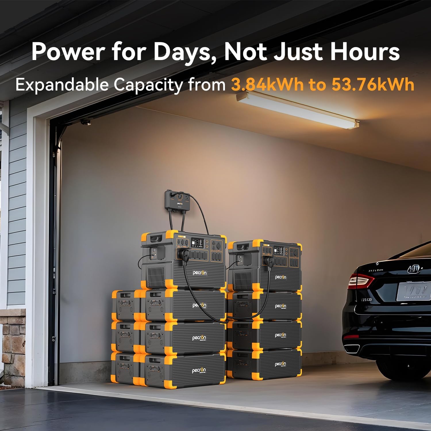 PECRON Portable Power Station E3800 LFP with 240V Double Voltage Hub, 3840Wh LiFePO4 Battery Backup, 4200W Solar Generator, Expandable to 53.76kWh Power Station, Fast Charging for Home, Camping, RV