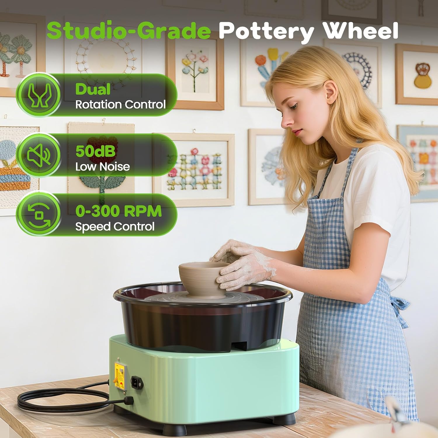 Alldeer 11-inch Pottery Wheel, 350W Electric Ceramic Forming Machine with Detachable Basin, 0-300RPM Foot Pedal Control, 19PCS Complete Clay Tool Kit for Professional Potters and Adult Crafters