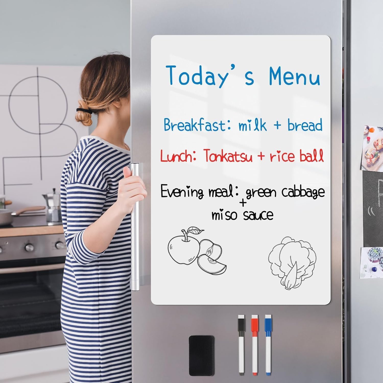 Magnetic Fridge White Board Paper, 94' x 47' Large Dry Erase Board Sheet for Organizer and Planner, Kitchen Refrigerator Whiteboard for Family to-do List, Includes Markers and Eraser