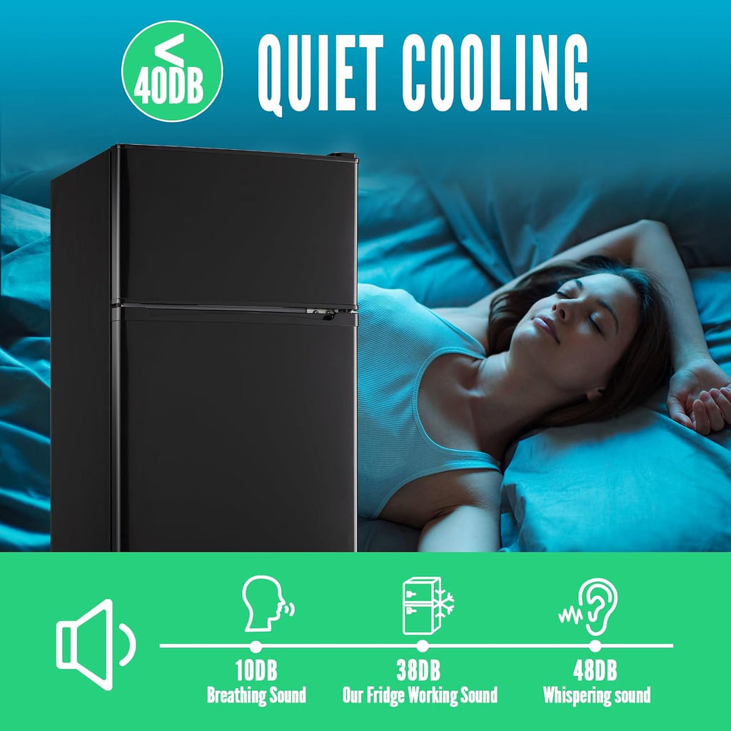 WANAI Mini Fridge with Freezer Small Double Door Refrigerator Freezer-on-Top, Black Fridge with 7 Adjustable Thermostat and Adjustable Shelves