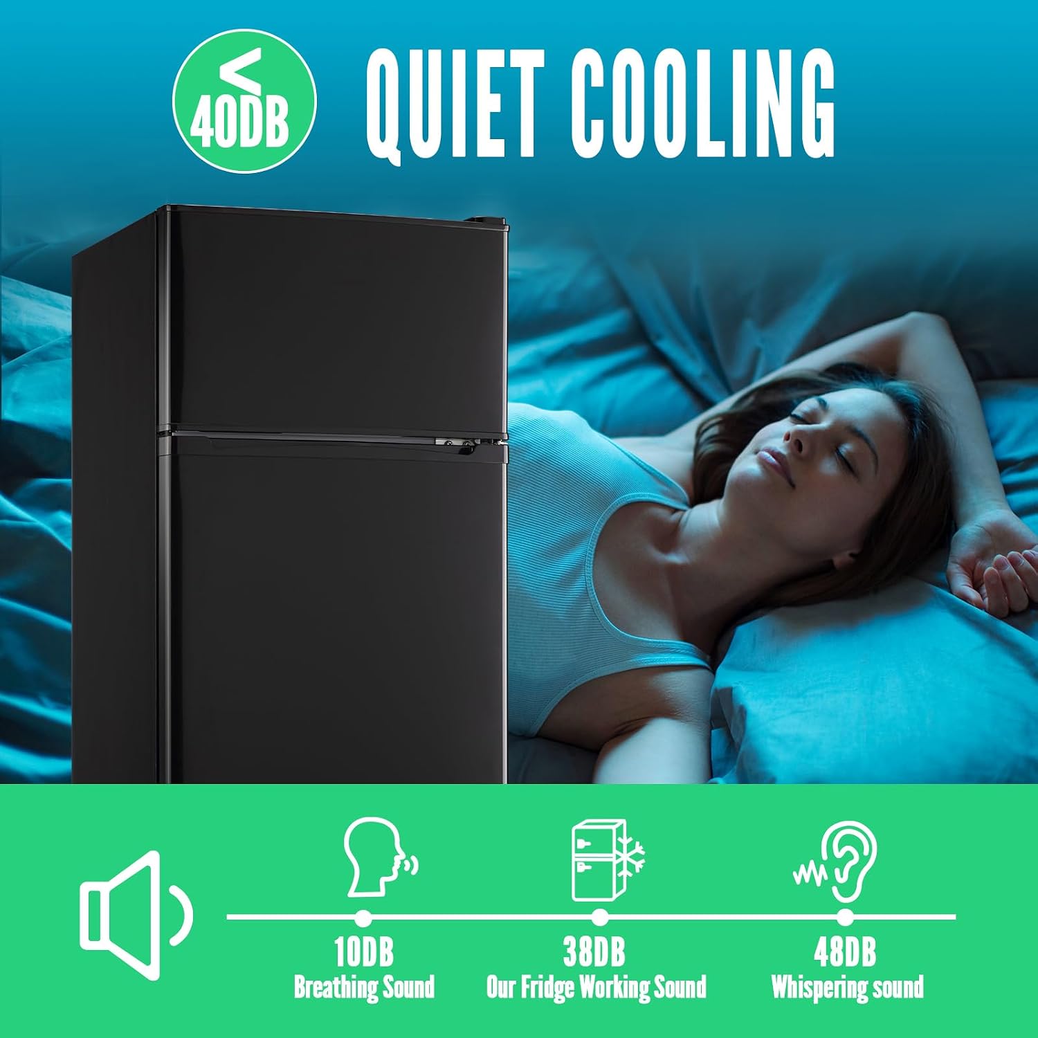 WANAI Mini Fridge with Freezer Small Double Door Refrigerator Freezer-on-Top, Black Fridge with 7 Adjustable Thermostat and Adjustable Shelves
