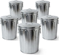Plexon 5 Gallon Small Metal Trash Can with Lid Outdoor Galvanized Bucket with Lid 5 Gal Fireplace Ash Bucket for Wood Stove Storage Can for Dog Food Bird Seed Storage Container 6 Pack