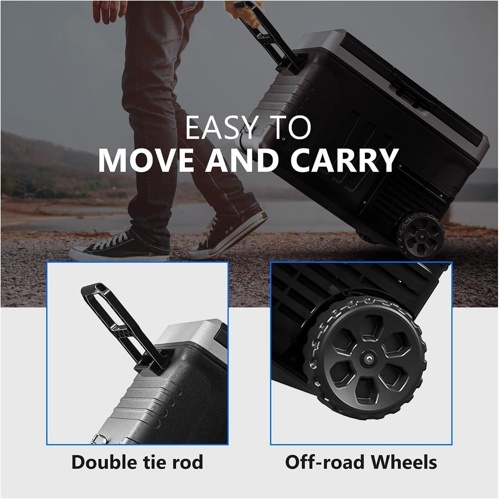 35L Car Portable Freezer 12V Refrigerator Cooler 12V/24V DC Fridge With Wheels 2 Baskets For Travel Truck Boat Camping