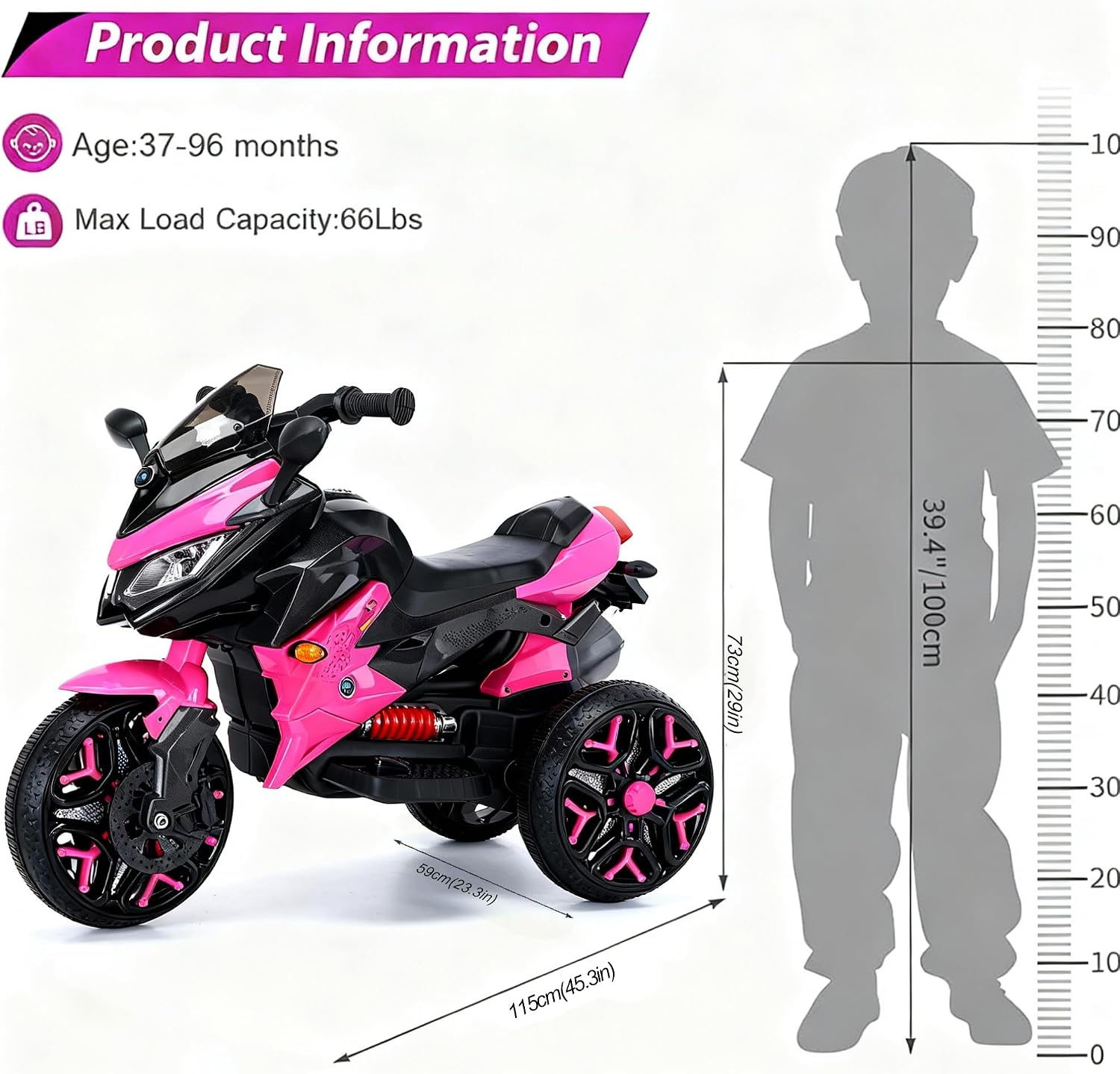 12V Kids Electric Motorcycle with Training Wheels | Plastic, PU seat, manual throttle, foot brake, USB, MP3, phone link, light-up wheels, ages 3-6, 45.3 W x 23.2 D x 28.7 H in
